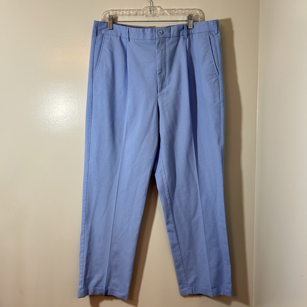 TRUST Linen Blend Pleated Lined Front Cuffed Pants Light Blue Men's Size 38/30